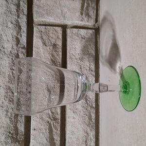 Fostoria needle etched vintage wine/water goblet glass 1920's glowing uranium